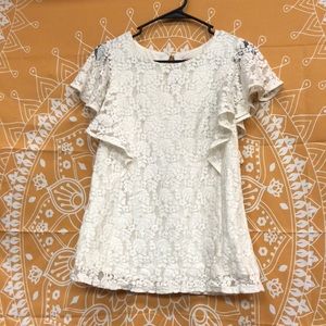 White Floral Lace Shirt w/ Ruffles